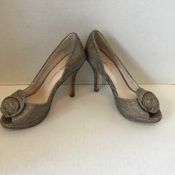 Caparros Baldwin Champagne Sparkle  Peep Toes Heel Pumps Stiletto - Picture 9 of 15